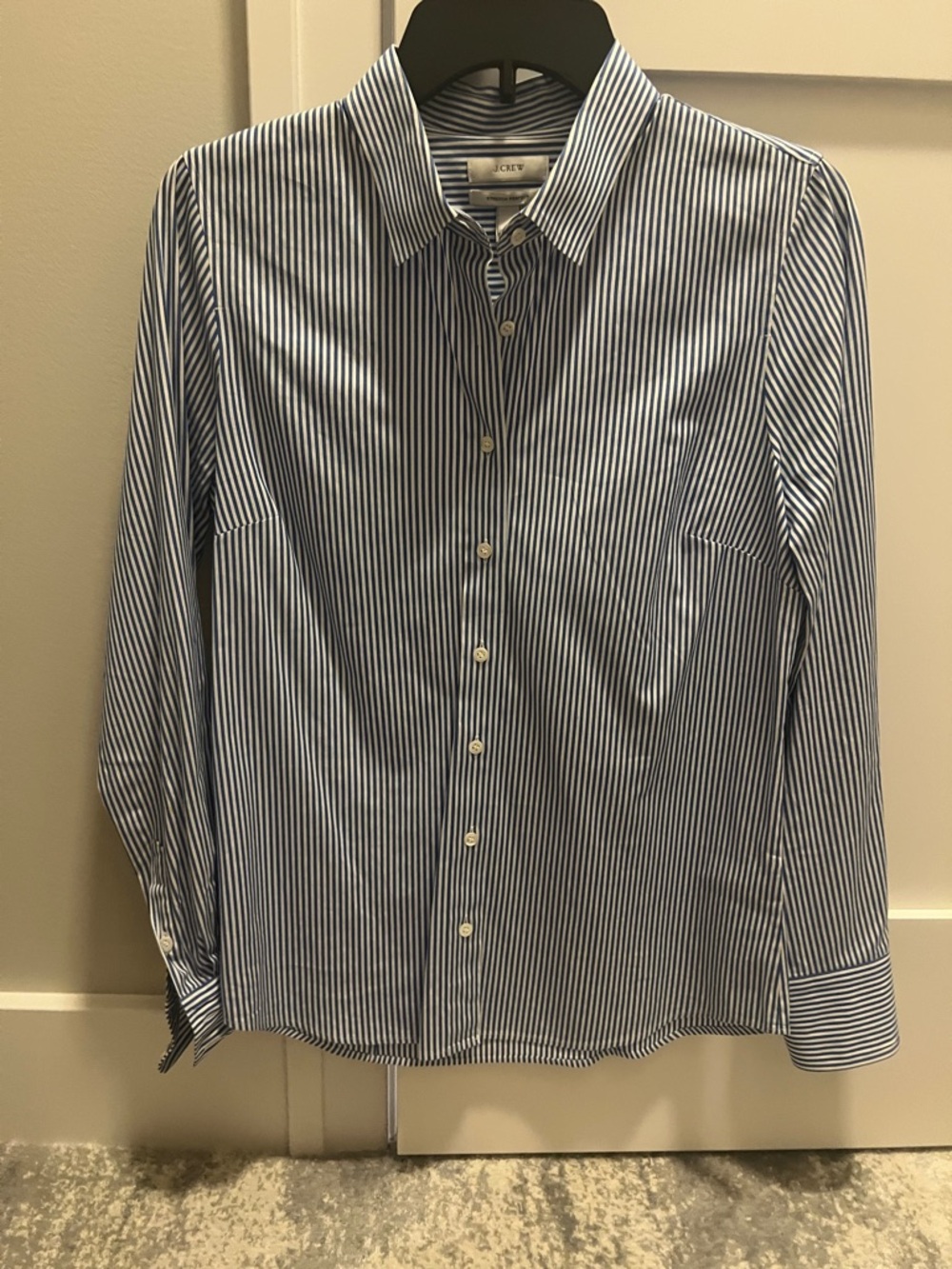 J. Crew Navy and White Vertical Stripe Dress Shirt
